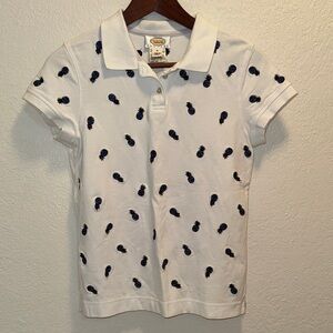 Talbots White Blouse with Navy Pineapple Print